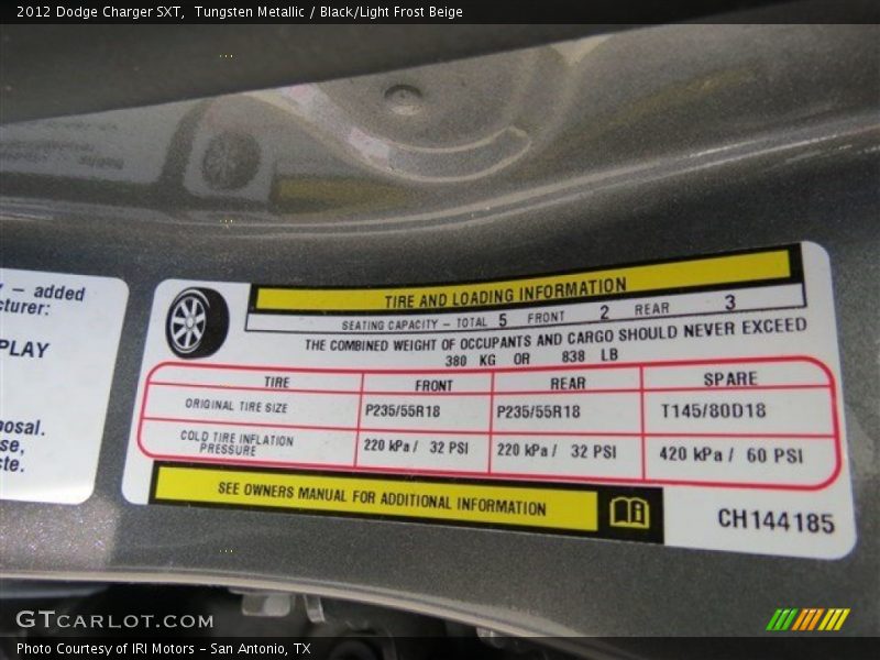 Tungsten Metallic / Black/Light Frost Beige 2012 Dodge Charger SXT