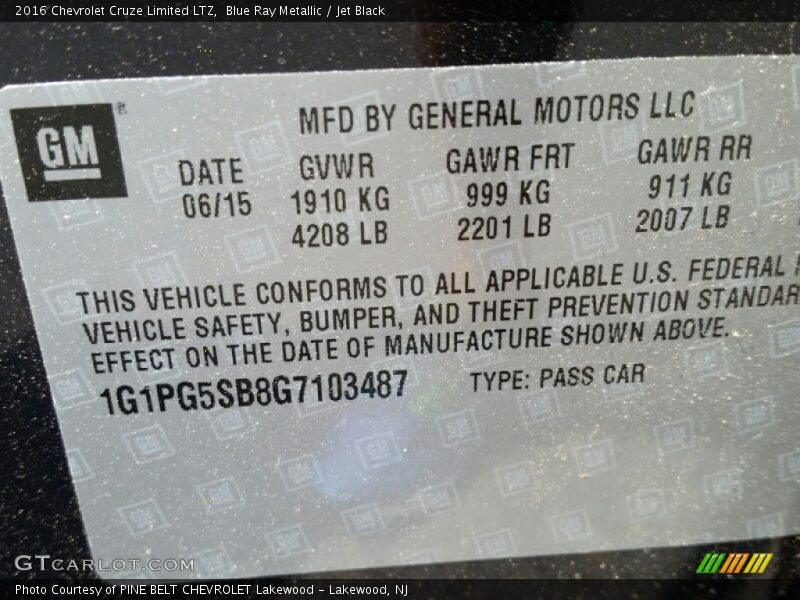 Blue Ray Metallic / Jet Black 2016 Chevrolet Cruze Limited LTZ