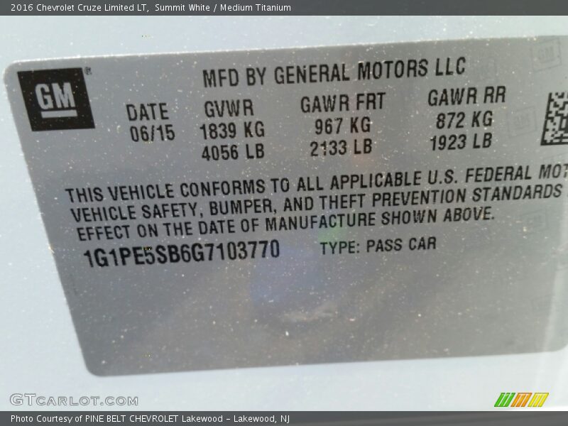 Summit White / Medium Titanium 2016 Chevrolet Cruze Limited LT