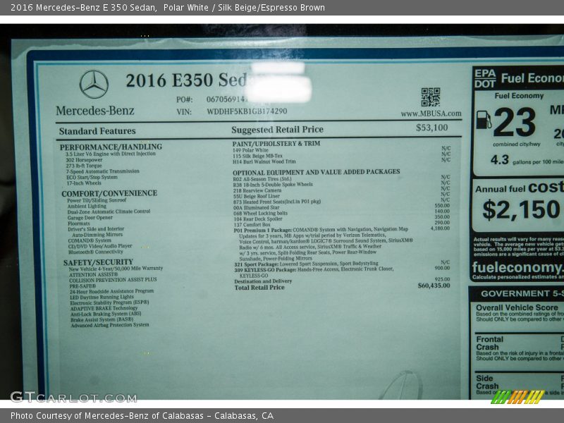 Polar White / Silk Beige/Espresso Brown 2016 Mercedes-Benz E 350 Sedan