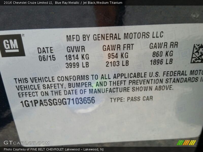 Blue Ray Metallic / Jet Black/Medium Titanium 2016 Chevrolet Cruze Limited LS