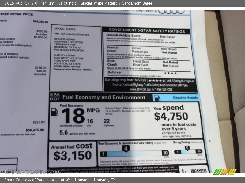 Glacier White Metallic / Cardamom Beige 2015 Audi Q7 3.0 Premium Plus quattro