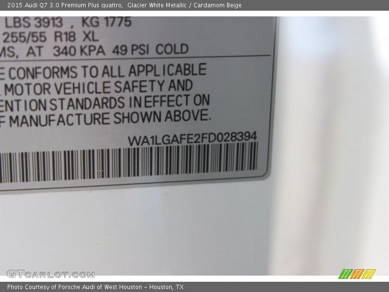 Glacier White Metallic / Cardamom Beige 2015 Audi Q7 3.0 Premium Plus quattro