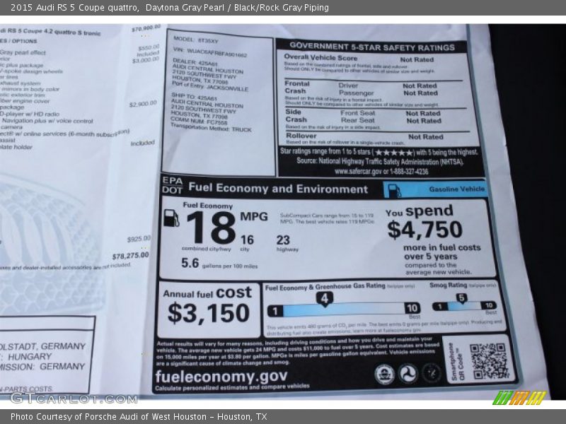  2015 RS 5 Coupe quattro Window Sticker