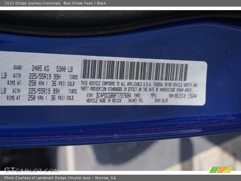 Blue Streak Pearl / Black 2015 Dodge Journey Crossroad