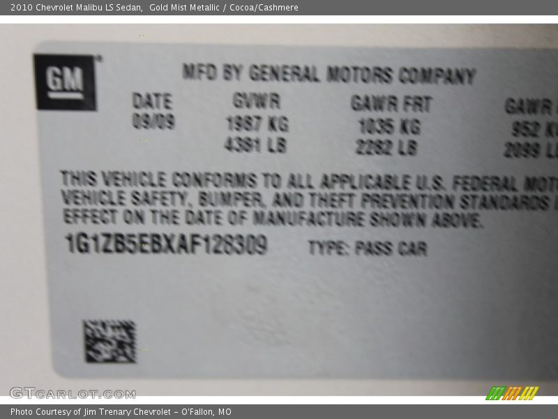 Gold Mist Metallic / Cocoa/Cashmere 2010 Chevrolet Malibu LS Sedan