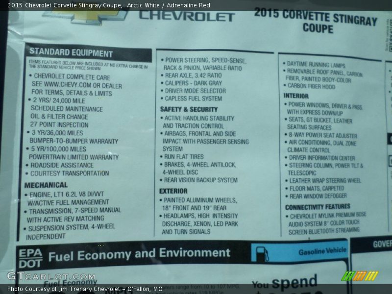  2015 Corvette Stingray Coupe Window Sticker