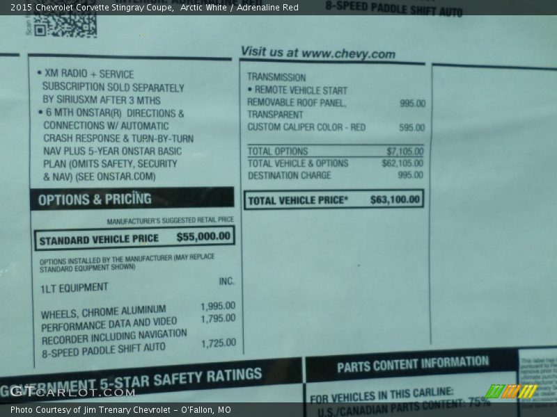  2015 Corvette Stingray Coupe Window Sticker