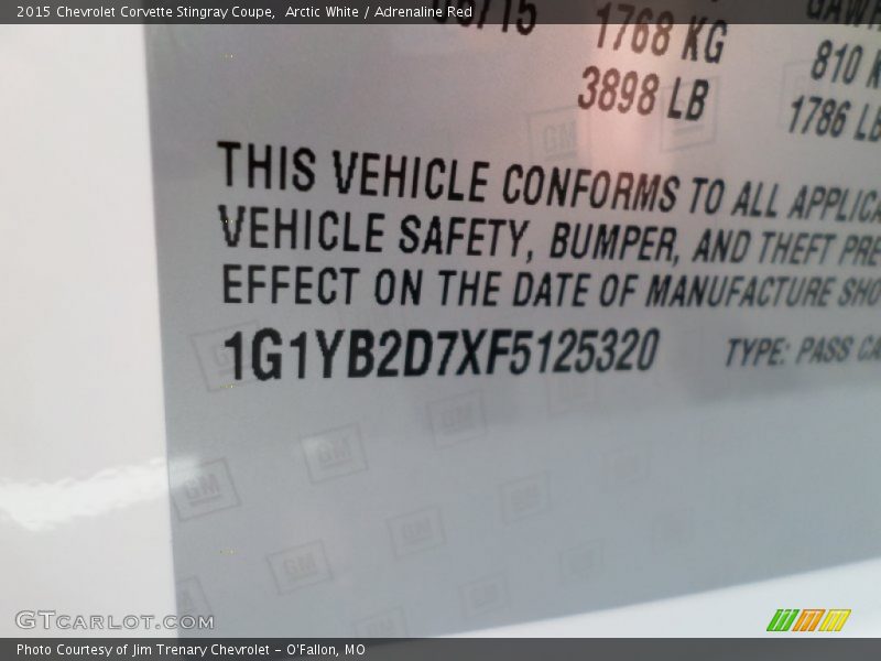 Arctic White / Adrenaline Red 2015 Chevrolet Corvette Stingray Coupe