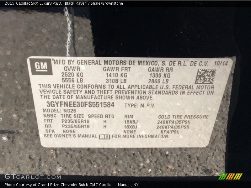 Black Raven / Shale/Brownstone 2015 Cadillac SRX Luxury AWD