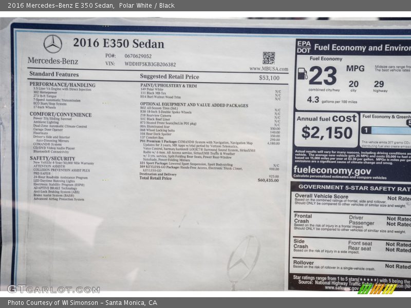 Polar White / Black 2016 Mercedes-Benz E 350 Sedan