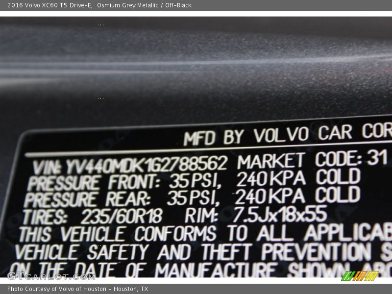 Osmium Grey Metallic / Off-Black 2016 Volvo XC60 T5 Drive-E