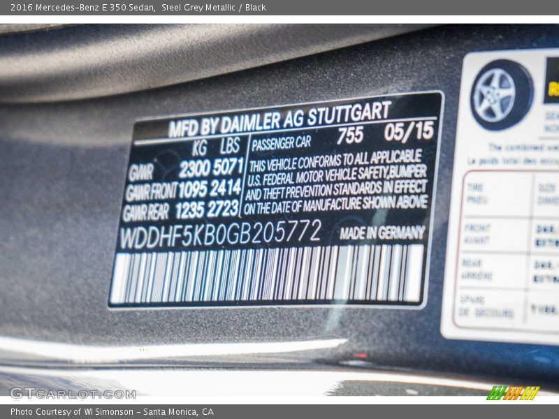 Steel Grey Metallic / Black 2016 Mercedes-Benz E 350 Sedan