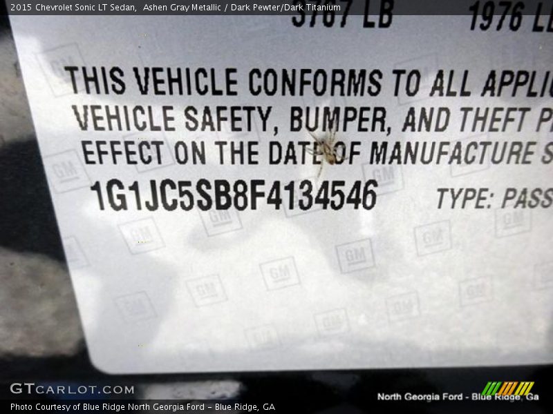 Ashen Gray Metallic / Dark Pewter/Dark Titanium 2015 Chevrolet Sonic LT Sedan