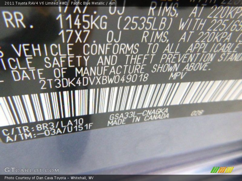 Pacific Blue Metallic / Ash 2011 Toyota RAV4 V6 Limited 4WD
