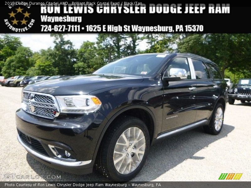 Brilliant Black Crystal Pearl / Black/Tan 2015 Dodge Durango Citadel AWD