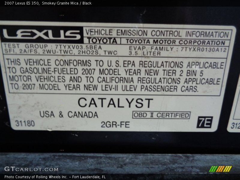 Smokey Granite Mica / Black 2007 Lexus ES 350