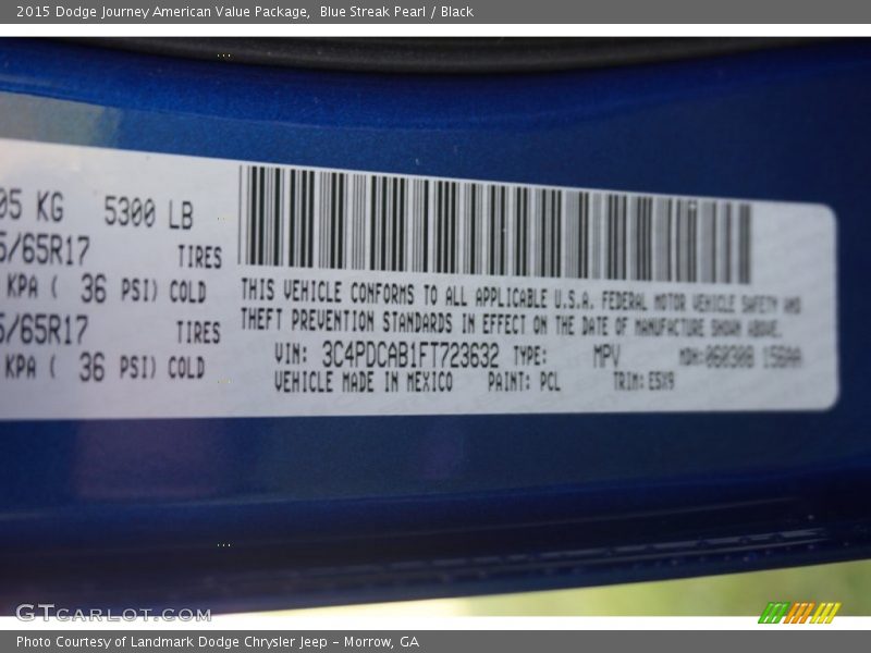 Blue Streak Pearl / Black 2015 Dodge Journey American Value Package