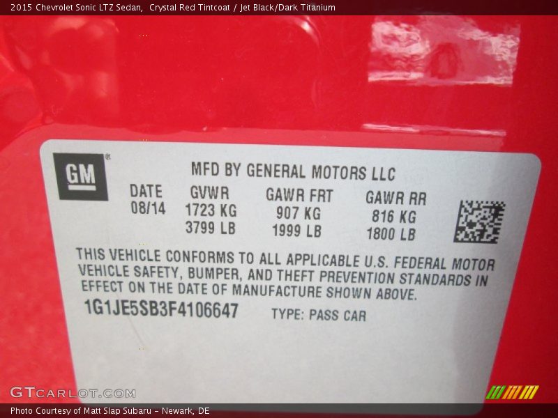 Crystal Red Tintcoat / Jet Black/Dark Titanium 2015 Chevrolet Sonic LTZ Sedan