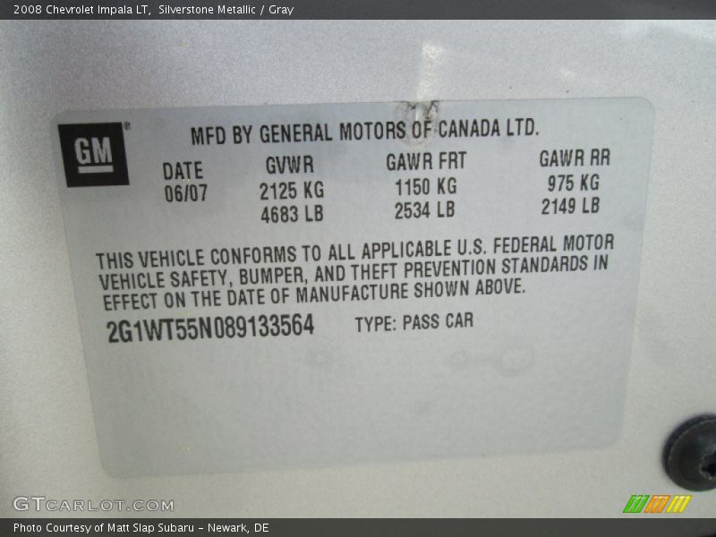 Silverstone Metallic / Gray 2008 Chevrolet Impala LT