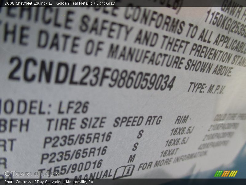 Golden Teal Metallic / Light Gray 2008 Chevrolet Equinox LS