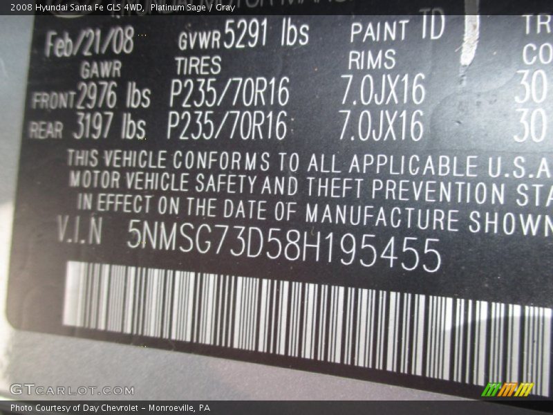 Platinum Sage / Gray 2008 Hyundai Santa Fe GLS 4WD