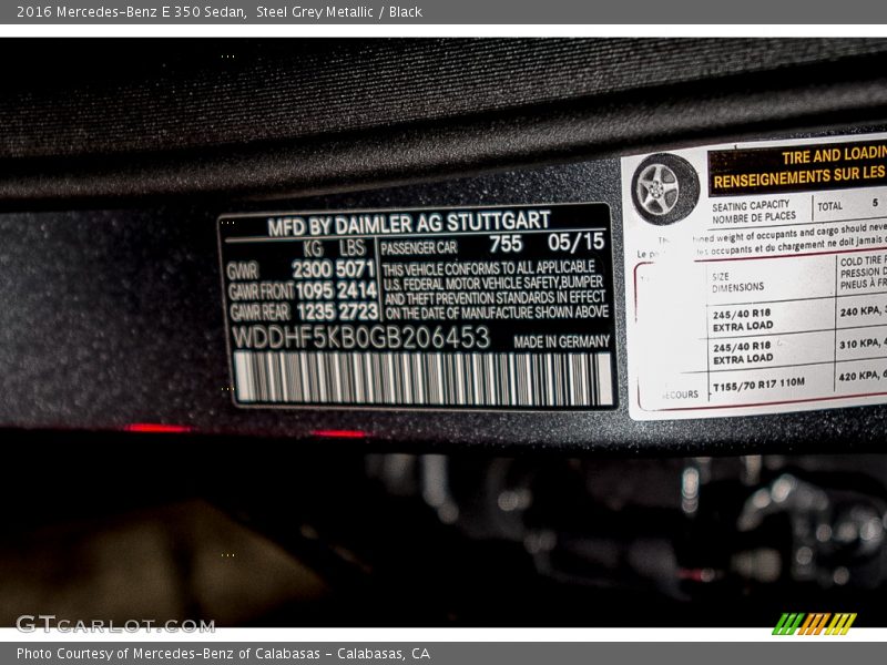 Steel Grey Metallic / Black 2016 Mercedes-Benz E 350 Sedan