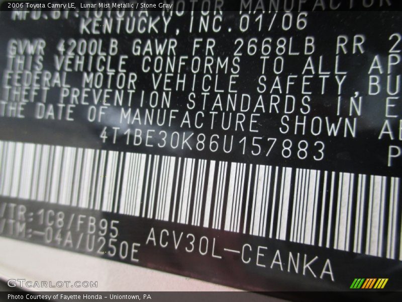 Lunar Mist Metallic / Stone Gray 2006 Toyota Camry LE