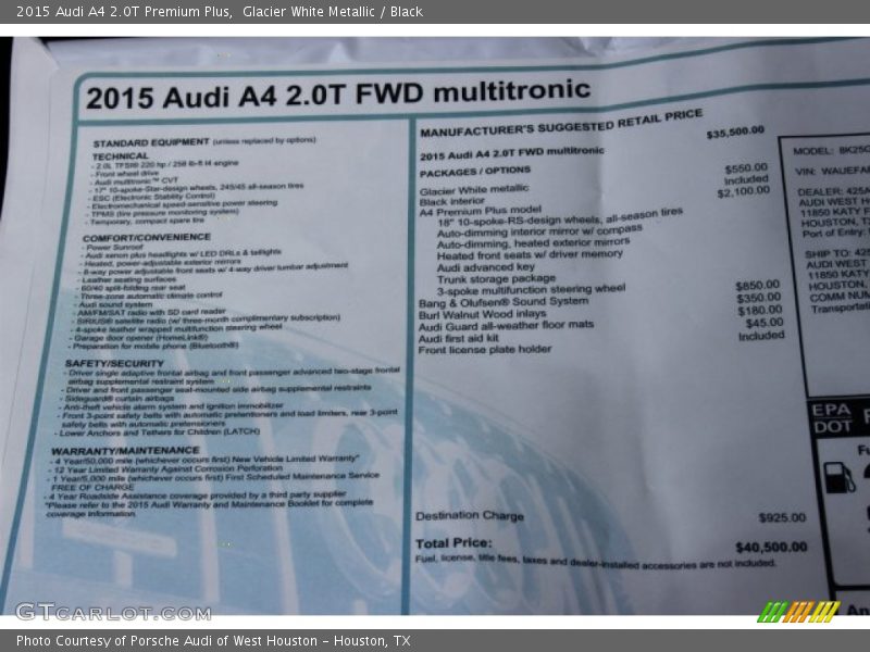 Glacier White Metallic / Black 2015 Audi A4 2.0T Premium Plus