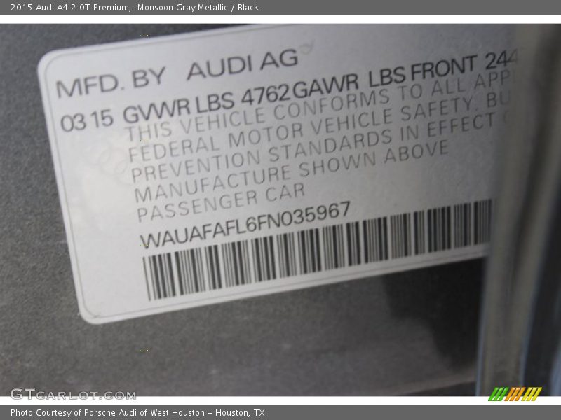 Monsoon Gray Metallic / Black 2015 Audi A4 2.0T Premium