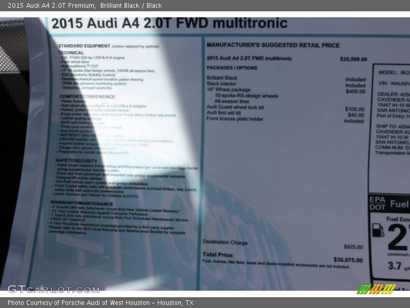 Brilliant Black / Black 2015 Audi A4 2.0T Premium