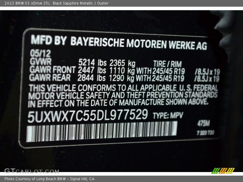 Black Sapphire Metallic / Oyster 2013 BMW X3 xDrive 35i