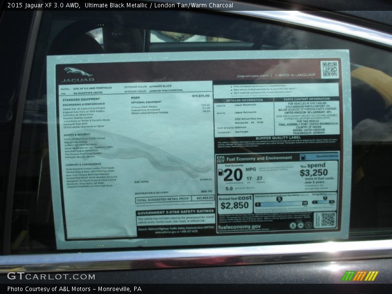 Ultimate Black Metallic / London Tan/Warm Charcoal 2015 Jaguar XF 3.0 AWD