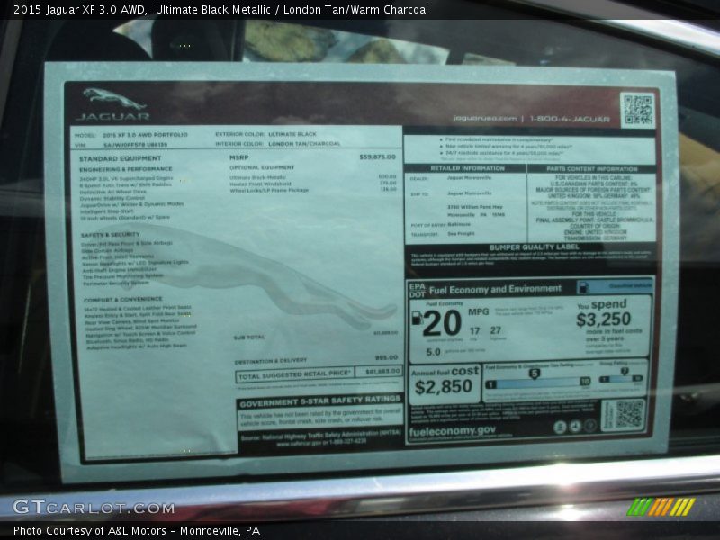Ultimate Black Metallic / London Tan/Warm Charcoal 2015 Jaguar XF 3.0 AWD