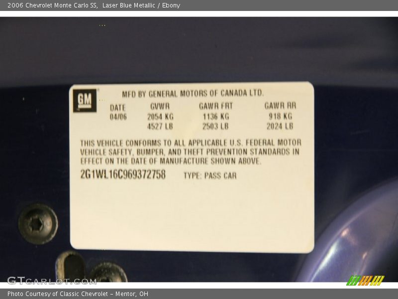Laser Blue Metallic / Ebony 2006 Chevrolet Monte Carlo SS
