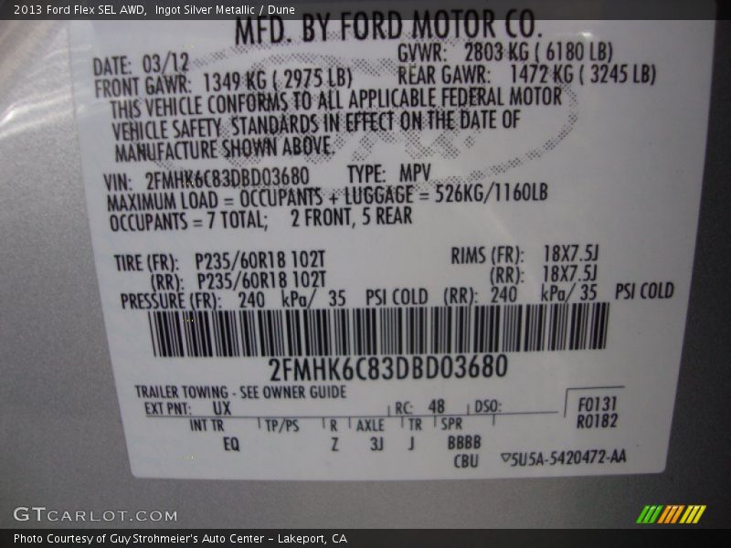 Ingot Silver Metallic / Dune 2013 Ford Flex SEL AWD