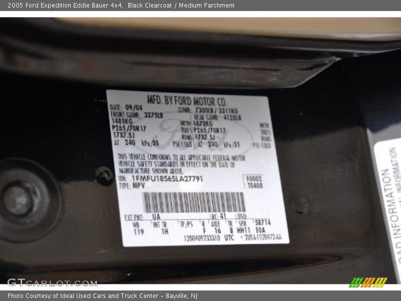 2005 Expedition Eddie Bauer 4x4 Black Clearcoat Color Code UA