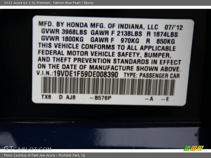 Fathom Blue Pearl / Ebony 2013 Acura ILX 2.0L Premium