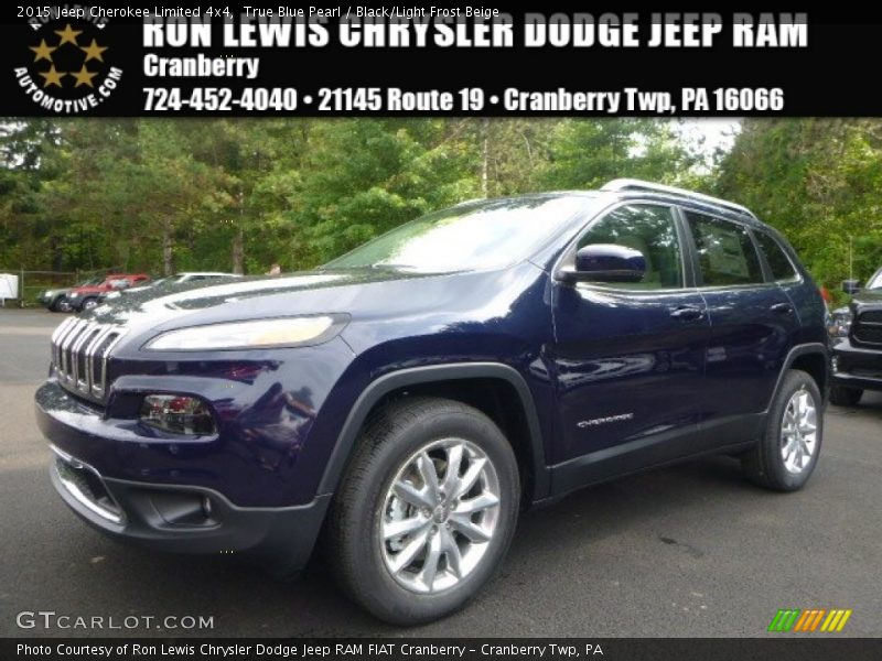 True Blue Pearl / Black/Light Frost Beige 2015 Jeep Cherokee Limited 4x4