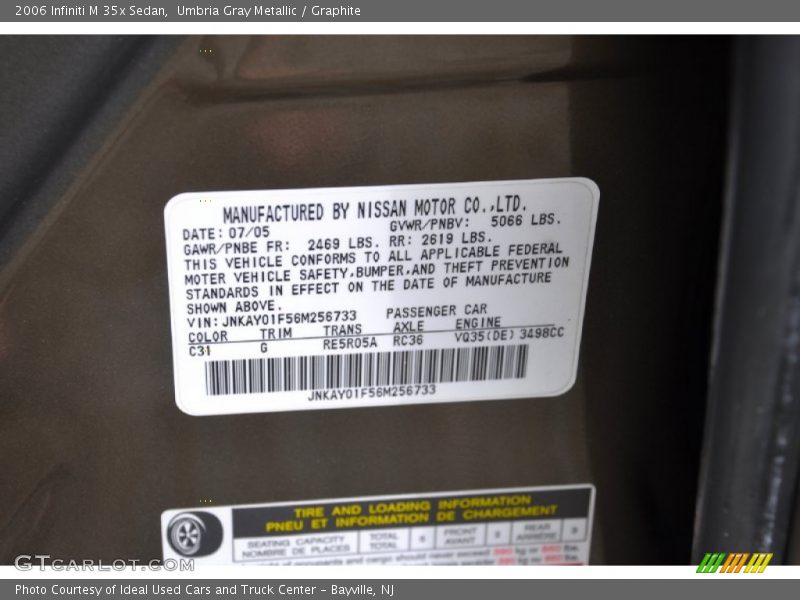 Umbria Gray Metallic / Graphite 2006 Infiniti M 35x Sedan