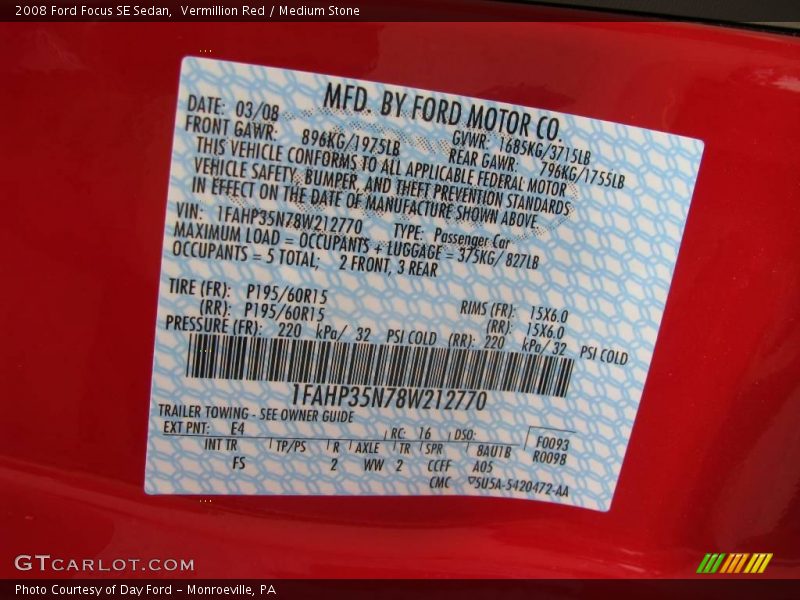 Vermillion Red / Medium Stone 2008 Ford Focus SE Sedan