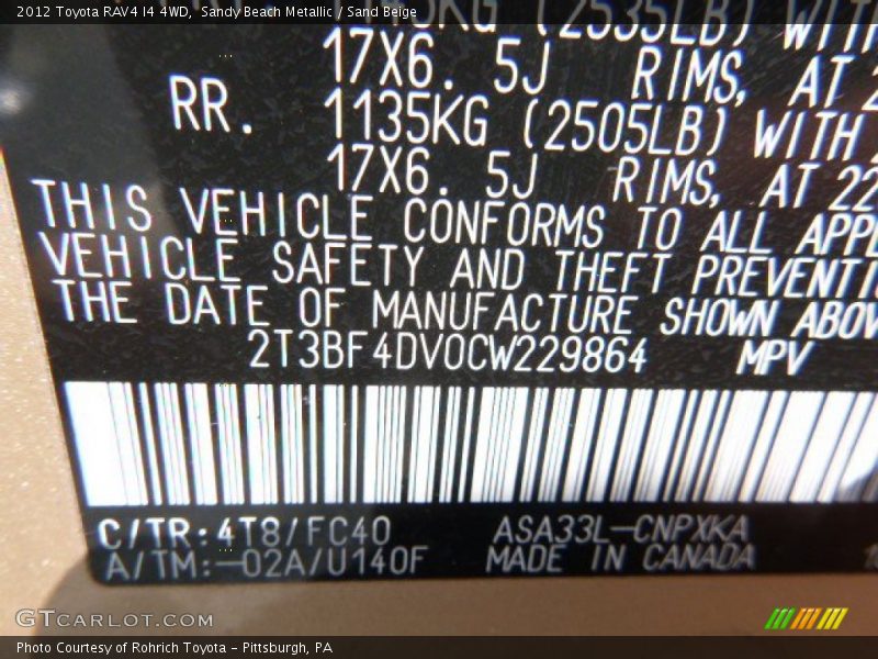 Sandy Beach Metallic / Sand Beige 2012 Toyota RAV4 I4 4WD