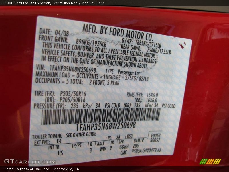 Vermillion Red / Medium Stone 2008 Ford Focus SES Sedan