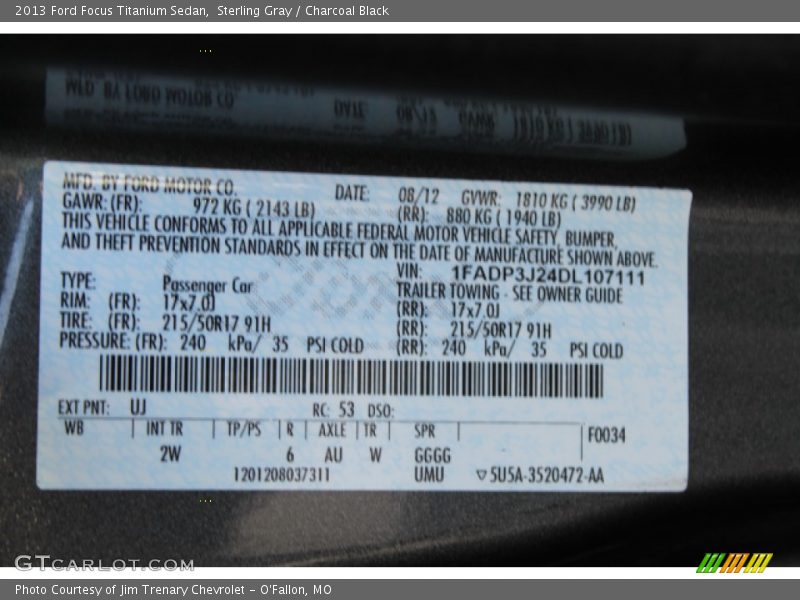 Sterling Gray / Charcoal Black 2013 Ford Focus Titanium Sedan