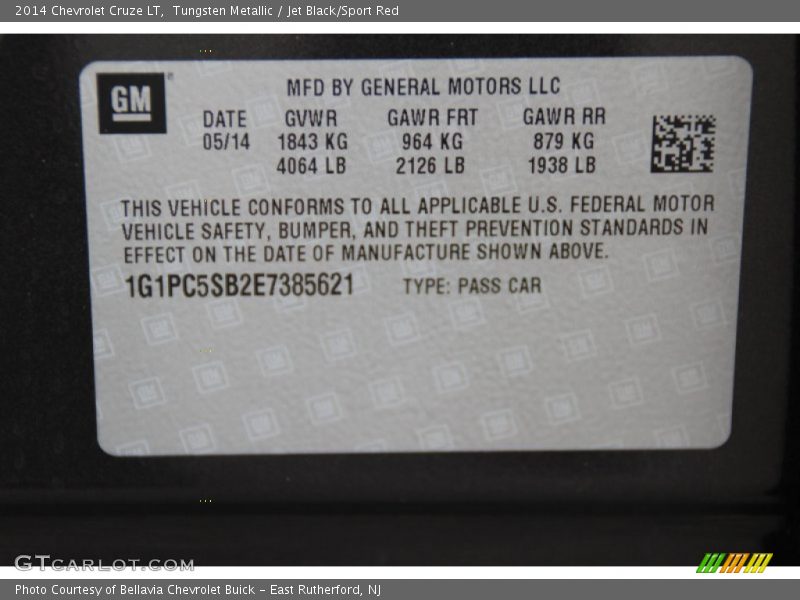 Tungsten Metallic / Jet Black/Sport Red 2014 Chevrolet Cruze LT