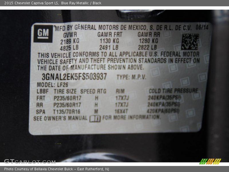 Blue Ray Metallic / Black 2015 Chevrolet Captiva Sport LS