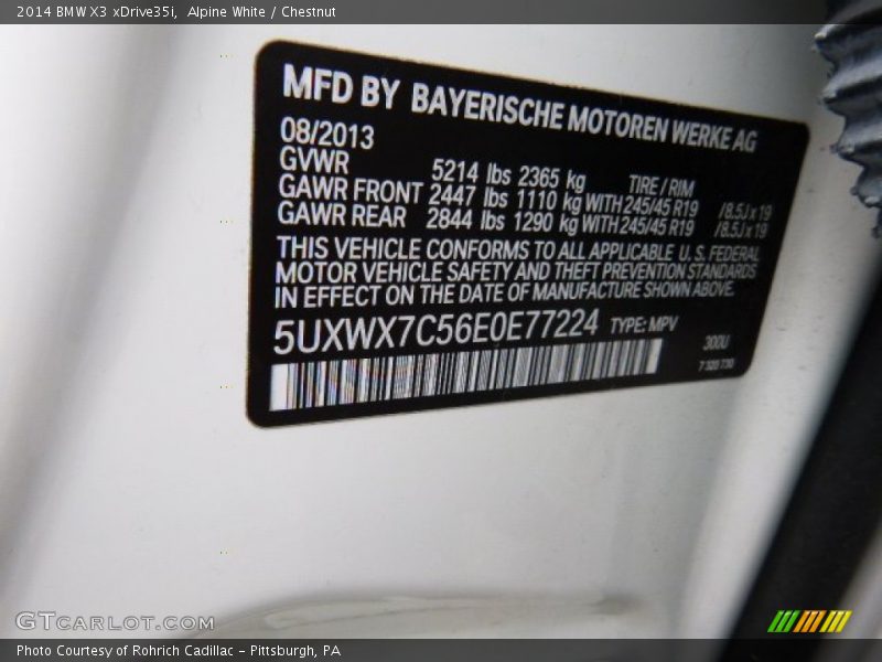 Alpine White / Chestnut 2014 BMW X3 xDrive35i