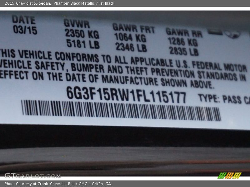 Phantom Black Metallic / Jet Black 2015 Chevrolet SS Sedan