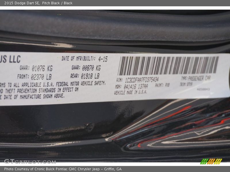 Pitch Black / Black 2015 Dodge Dart SE