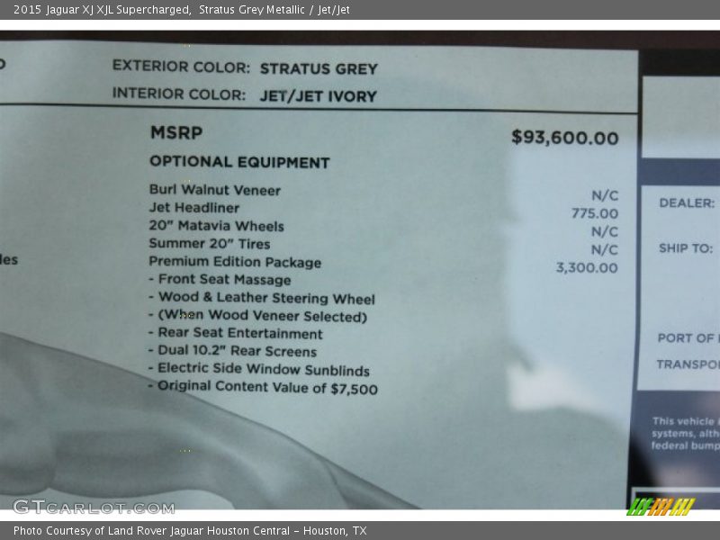  2015 XJ XJL Supercharged Window Sticker